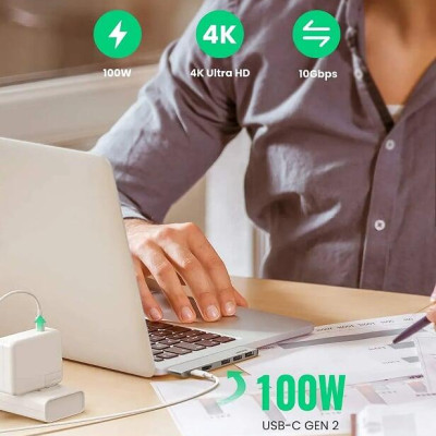 Ugreen UG60559CM251TK màu xám Type C Pro Hub 4K cho Macbook Pro / Air 16 " / 15" / 13" 100W sạc PD + 4K HDMI + 3 x USB 3.0 + Thunderbolt 3 8K - HÀNG CHÍNH HÃNG