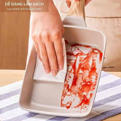 Chảo chữ nhật chống dính cán gỗ 18cm - chảo chiên trứng cuộn phong cách Hàn Quốc
