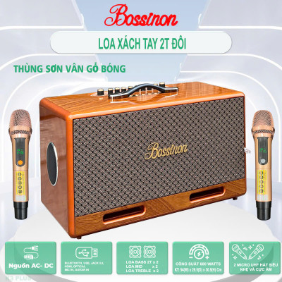 Loa karaoke xách tay K2 PLus Thương hiệu Bossinon công suất 600W-Thùng loa sơn vân gỗ phủ bóng chống trầy, 6 dường tiếng - HÀNG CHÍNH HÃNG
