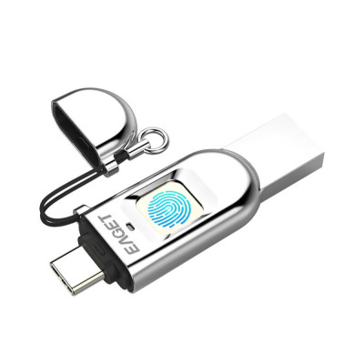 EAGET FU68 128GB USB Flash Drive Type-C USB3.0 Dual-port Metal Fingerprint Encryption U Disk for Smart Phone PC Laptop