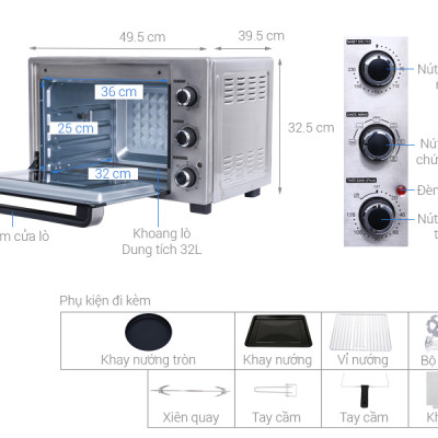Lò nướng Sharp EO-A323RCSV-ST 32 lít , công suất 1500W - Nướng xiên quay - Hàng chính hãng