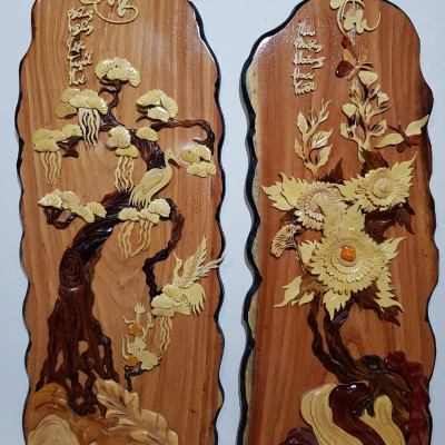 TRANH GỖ NGHỆ THUẬT THƯ PHÁP - TÙNG CÚC TRÚC MAI