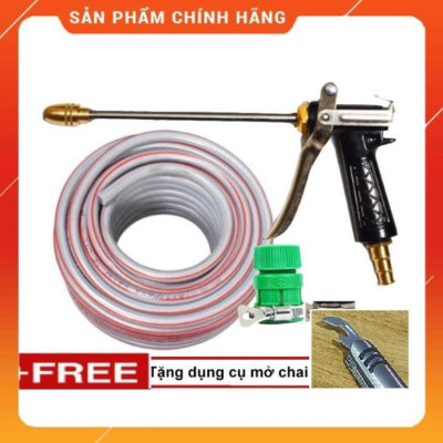 ️ Bộ dây vòi xịt nước rửa xe, tưới cây , tăng áp 3 lần, loại 20m 206318 đầu đồng,đai, + mở chai