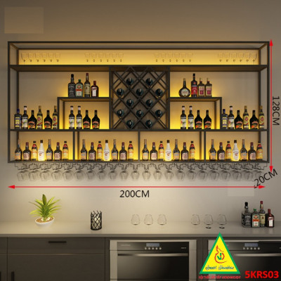 KỆ TRƯNG RƯỢU KHUNG SẮT – MẶT GỖ CÓ ĐÈN 5KRS03 - NỘI THẤT LẮP RÁP VIENDONGADV