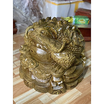 Cóc thiềm thừ phong thủy cầu tài lộc bằng gỗ mun đuôi công kt 48×48×40cm 