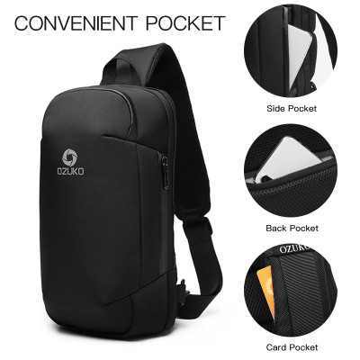 Túi đeo chéo trước ngực OZUKO chống thấm nước có cổng sạc USB thời trang dành cho nam