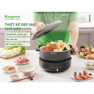 Lẩu điện Kangaroo KG40EH1, dung tích 4L, công suất 1300W, cấu trúc đĩa truyền nhiệt giúp truyền nhiệt nhanh và đều, an toàn tự ngắt khi quá nhiệt  - Hàng chính hãng