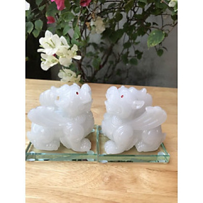 Cặp Tỳ Hưu Phong Thủy Hút Tài Trắng Size Dài 11cm Cao 10cm x ngang 7cm hợp Anh Chị mệnh Kim Thủy để bàn làm việc , bàn Thờ , nhà, công ty ạ