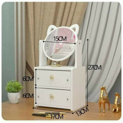Gương Trang Điểm Để Bàn Tủ Để Đồ Trang Điểm Có Ngăn Kéo Và Gương Xoay 360, Kệ Để Đồ Đa Năng Thiết Kế Sang Trọng Màu Trắng