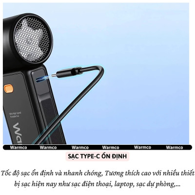 Quạt cầm tay turbo mini siêu mát Pin trâu 5000 mAh, nhỏ gọn linh hoạt hiệu WARMCO - 100 chế độ gió, dùng liên tục 18h (tùy mức gió), thiết kế đẹp, bền - hàng nhập khẩu