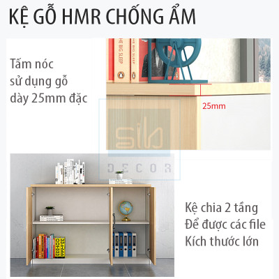 Tủ Hồ Sơ Văn Phòng Có Khóa, Để Tài Liệu Đa Dạng Kích Thước Màu Trắng Phối Vân Gỗ SIB Decor HS16