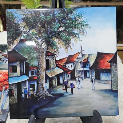 Tranh Sơn Mài - PHỐ CỔ VIỆT NAM | Size 30x30 cm | Hoài Niệm Thời Gian – Nghệ Thuật Sơn Mài Truyền Thống