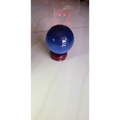 Trái Bi Phong Thủy Đá Mắt Mèo Xanh Dương đậm đẹp cao 10cm x đk 8cm đế gỗ may mắn để bàn làm việc, bàn ở nhà, công ty may mắn tài lộc hợp mệnh Thủy, mệnh Mộc ạ