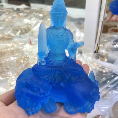 Tượng Phật bản mệnh Văn Thù bồ tát tuổi mão phong thủy đá lưu ly đặt taplo xe ô tô và bàn làm việc