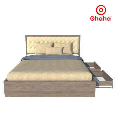 [Miễn phí vận chuyển & lắp đặt] Giường ngủ thông minh cao cấp bọc nệm đầu giường có hộc kéo gỗ công nghiệp Ohaha - GN019