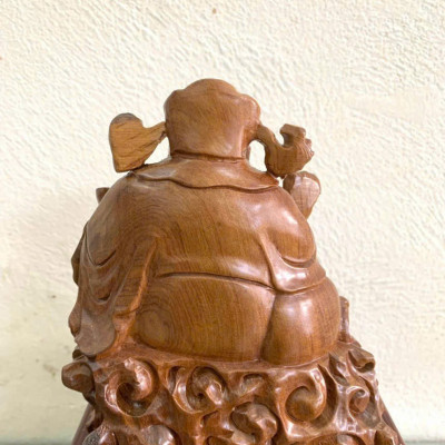 Tượng thần tài bằng gỗ bách xanh thơm nức kt cao 15×8×6cm 