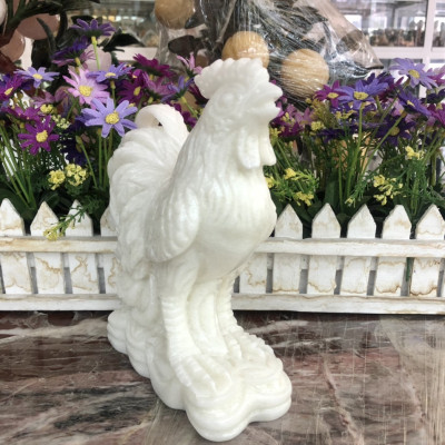 Tượng con gà trống phong thủy đá cẩm thạch trắng trang trí bàn làm việc - Cao 20 cm