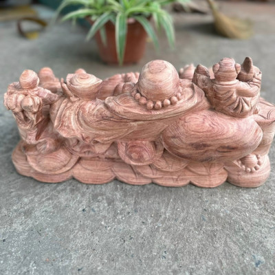 Tượng phật di lặc ngũ phúc bằng gỗ hương đá liền khối kt 50×24×23cm 
