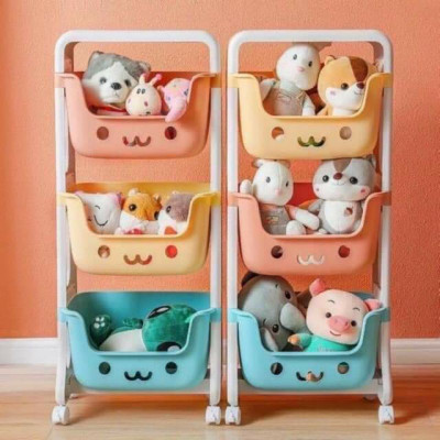 Kệ 3 tầng mặt cười dễ thương, có bánh xe di chuyển, chất liệu nhựa pp, màu sắc giao ngẫu nhiên - Hàng chính hãng