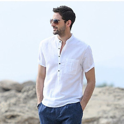 Áo sơ mi nam ngắn tay cổ tàu, chất liệu đũi mềm mát, sản phẩm cao cấp Đũi Việt