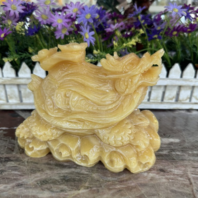 Tượng Long Quy, Rùa đầu Rồng phong thủy đá ngọc hoàng long đặt bàn thờ thần tài, bàn làm việc - Dài 20 cm