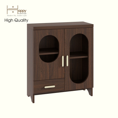 HAPPY FURNITURE , Tủ lưu trữ 2 cửa kính 1 ngăn kéo - CHEVY, TLT_046 , 70cm x 30cm x 82cm DxRxC