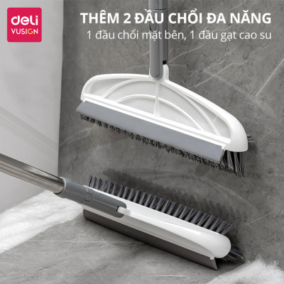 Chổi Chà Sàn Nhà Tắm Kết Hợp Gạt Nước Đầu Chữ V Deli - Chổi Cọ Sàn Đa Năng 2 Đầu Chổi Kèm Gạt Nước Làm Sạch Mọi Góc Bẩn