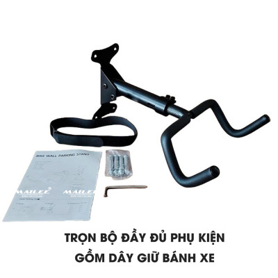 Giá treo xe đạp gắn tường ngang 2 nhánh MTR-360 có điều chỉnh nghiêng 360 độ, gập gọn lên 90 độ, kéo dài thu gọn (đầy đủ phụ kiện) + kèm dây buộc bánh xe - Mai Lee