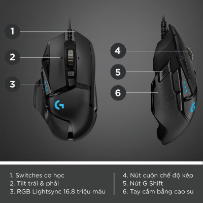 Chuột game hiệu suất cao Logitech G502 Hero RGB Lightsync - Hàng chính hãng
