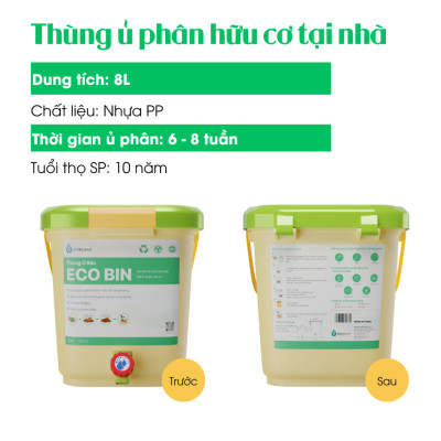 Thùng Ủ Rác Hữu Cơ EcoBin 8 Lít - EcoClean - Ủ Rác Nhà Bếp - Tự Làm Phân Compost Tại Nhà