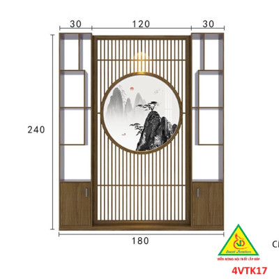 Vách ngăn phòng khách, vách ngăn tủ kệ bằng gỗ 4VTK17- Nội thất lắp ráp Viendong adv