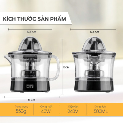 Máy vắt cam mini Lebenlang LBL3383 công suất 40W, dung tích 500ml, bảo hành 2 năm - hàng chính hãng
