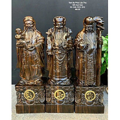 Bộ tượng phật tam đa phúc lộc thọ gỗ mun hoa kt cao 40cm 