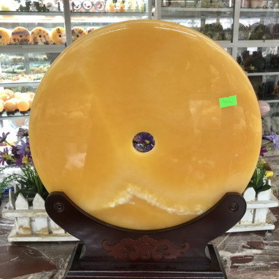 Đồng tiền, đồng điếu may mắn phong thủy chiêu nạp tài lộc đá ngọc hoàng long - Đường kính 30 cm