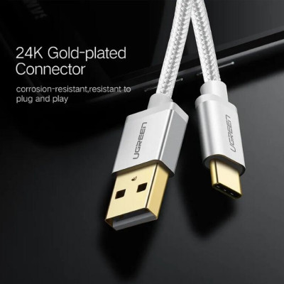 Ugreen UG20811US174TK 0.5M màu Trắng Dây USB 2.0 sang Type-C đầu nhôm dây bọc vinyl - HÀNG CHÍNH HÃNG