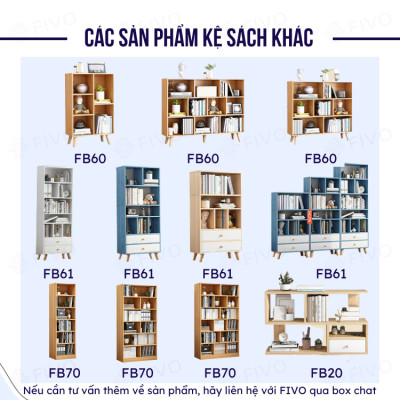 Giá Kệ Sách Để Sàn 5 Tầng Gỗ Cao Cấp Màu Trắng FIVO Mã FB70 Gỗ MDF Phủ Melamine Chống Thấm Bề Mặt Phù Hợp Với Nhiều Không Gian