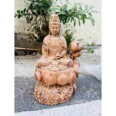Tượng phật bà quan âm bồ tát gỗ bách xanh thơm phức kt cao 40×23×18cm 