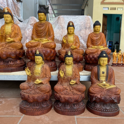 Tượng phật bà quan âm bồ tát bằng gỗ hương đá tô làm mầu giả cổ kt cao 40×20×20cm