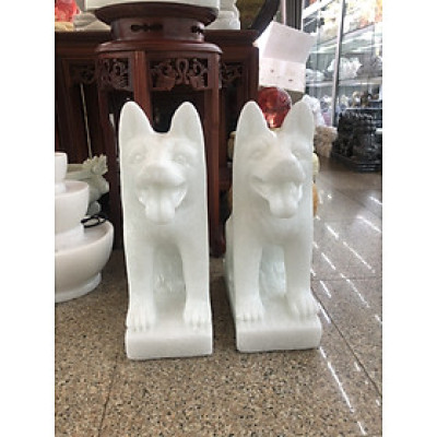 Cặp chó đá phong thủy đá cẩm thạch trắng - Cao 40 cm