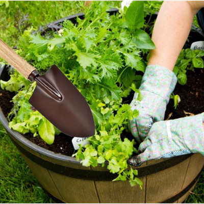 Combo xẻng làm vườn cán gỗ Echo Metal 8.5 X 28cm + cây cào đất 3 chân - made in Japan