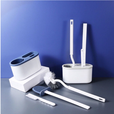 Bộ 3 Bàn Chải Vệ Sinh Toilet Cán Dài 360 Độ Silicon Có Khay Đựng Treo Tường Dùng Vệ Sinh Nhà Tắm Tiện Dụng Giao Màu Ngẫu Nhiên