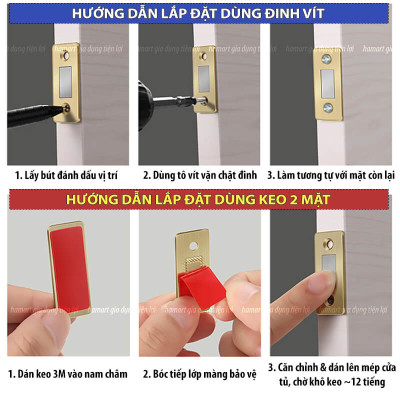 Nam Châm Gắn Cửa Tủ Chữ L Chốt Khoá Ngăn Kéo Hút Cố Định Mạnh Mẽ Kèm Keo Dán Siêu Dính Tiện Lợi