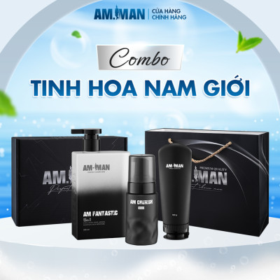 Combo tinh hoa nam giới AM MAN: Sữa tắm gội nam AM FANTASTIC 5in1 365ml & Gel rửa mặt AM AGERASIA 100ml & Bọt vệ sinh nam AM CHERISH 120ml kèm hộp túi làm quà tặng