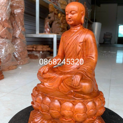 Tượng phật hoàng trần nhân tông bằng gỗ hương đá kt cao 30×19×14cm 