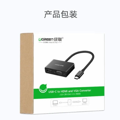Ugreen UG50251MM123TK 15CM màu Đen Bộ chuyển đổi TYPE C sang HDMI + VGA + hỗ trợ phân giải 4K - HÀNG CHÍNH HÃNG