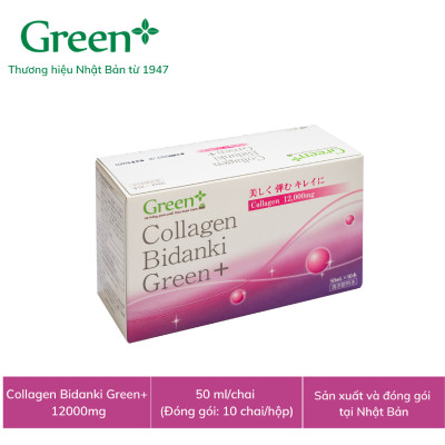 Nước uống đẹp da Collagen Nhật Bản - Collagen Bidanki Green+ 12.000mg Collagen peptide từ cá