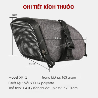 Túi Yên Xe Đạp XD-01 Gắn Yên Sau Tích Hợp Đèn Đuôi Nhấp Nháy Cảnh Báo nhiều màu, chất liệu vải 300D chống thấm nước, sạc Type C, dung tích 1.4 lít (kèm bọc chống mưa đi kèm) - Mai Lee