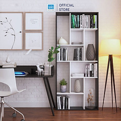 Kệ Sách Để Sàn Lắp Ghép Màu Trắng Đen Hiện Đại SIB Decor KS304