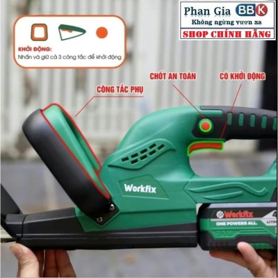 Máy cắt tỉa hàng rào cắt cây cảnh WORKFIX chính hãƞg - Động cơ lõi đồng 100% - chân pin phổ thông