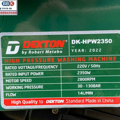 Máy Rửa Xe Công Nghiệp Dekton DK-HPW2350 - Công Suất 2350W - Có Chỉnh Áp - Motor Đầu Rời - Có Bánh Xe